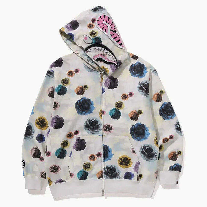 BAPE Floral Camo Shark Relaxed Fit Full Zip Hoodie Ivory