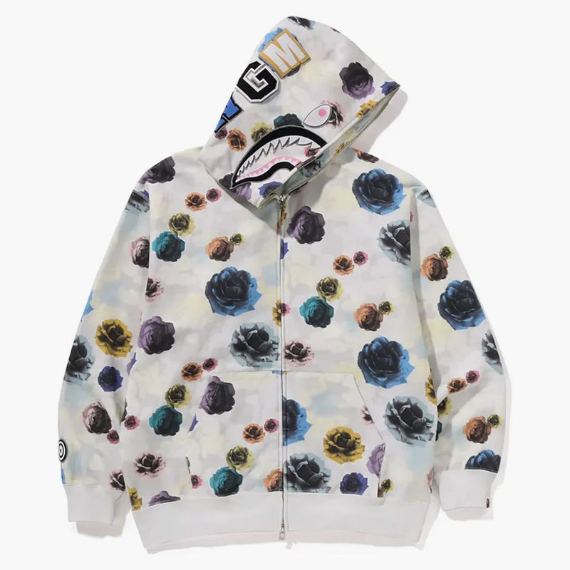 BAPE Floral Camo Shark Relaxed Fit Full Zip Hoodie Ivory