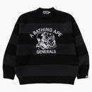 Bape General Head Motif Stripe Relaxed Fit Sweater Black