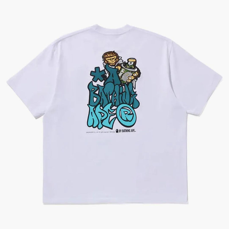 Graffiti bape bape rilassata in forma tee bianca