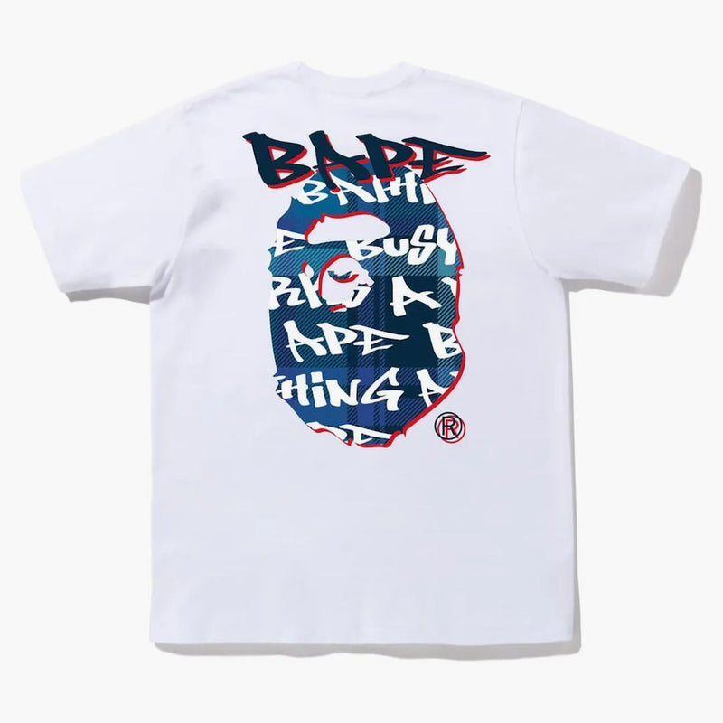 Bape Graffiti Check Ape Head Tee White Blue