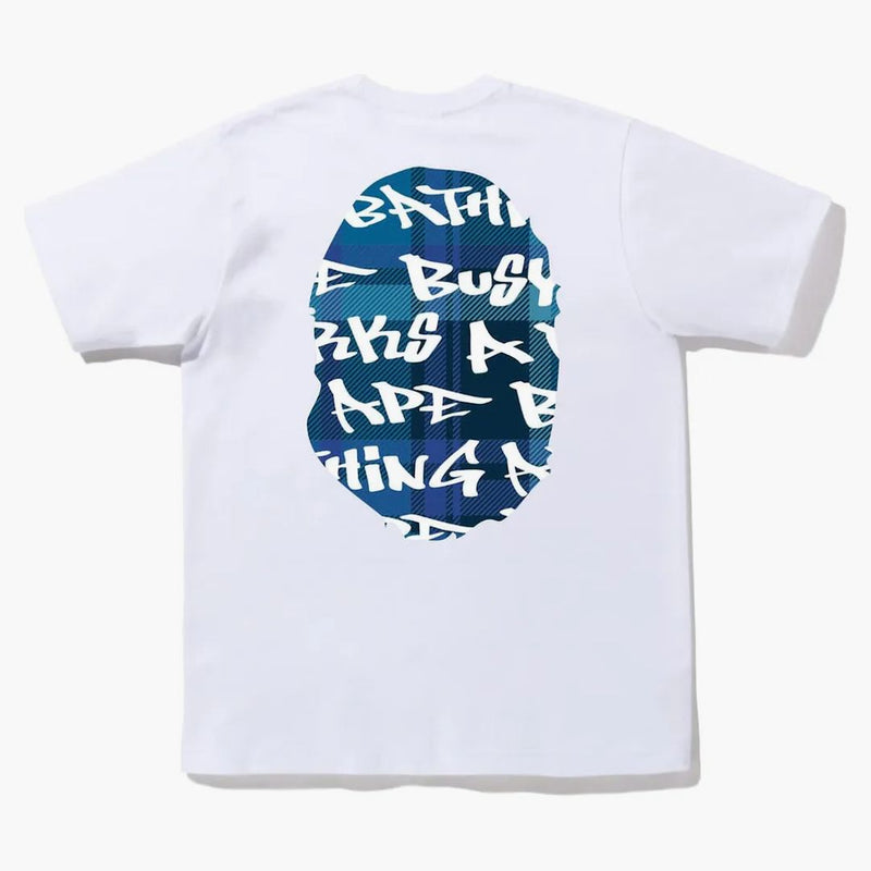 Bape Graffiti Check Big Ape Head Tee White Blue