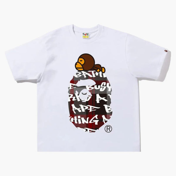 Bape Graffiti Check Milo on Big Ape Tee White Black