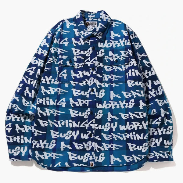 Bape Graffiti Check Shirt Blue