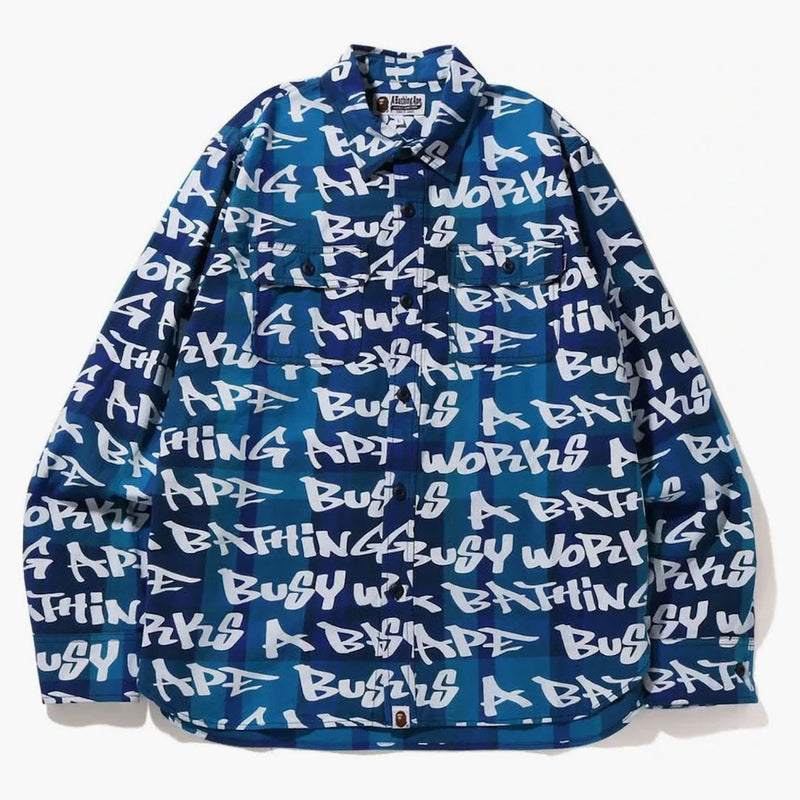 Bape Graffiti Check Shirt Blue