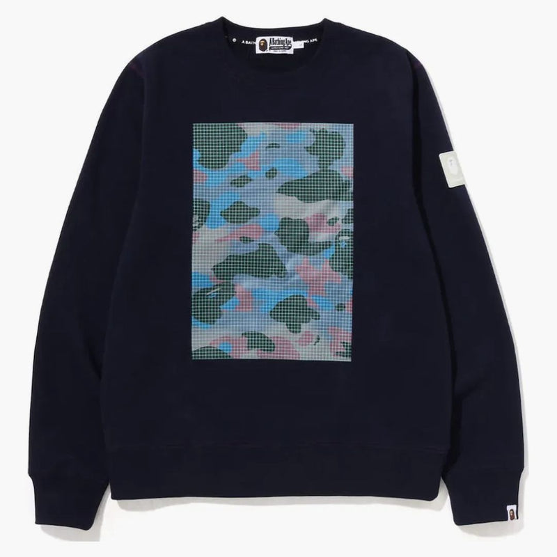 Bape grid camo crewneck sweatshirt navy