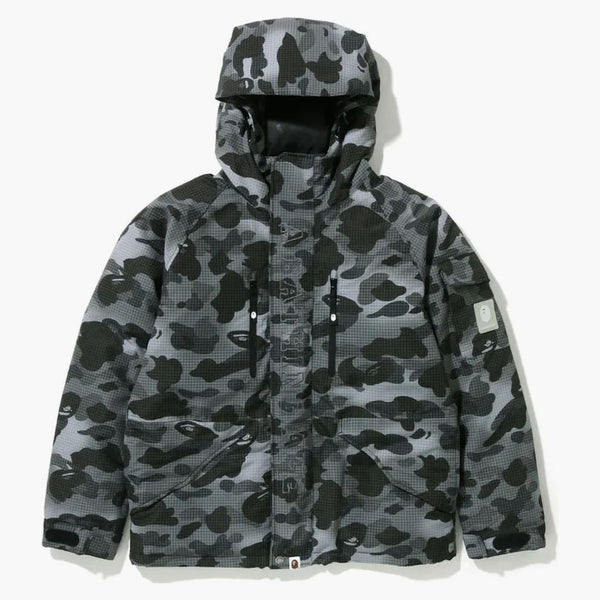 Bape Grid Camo Relaxed Fit Hoodie Down Jacket Black