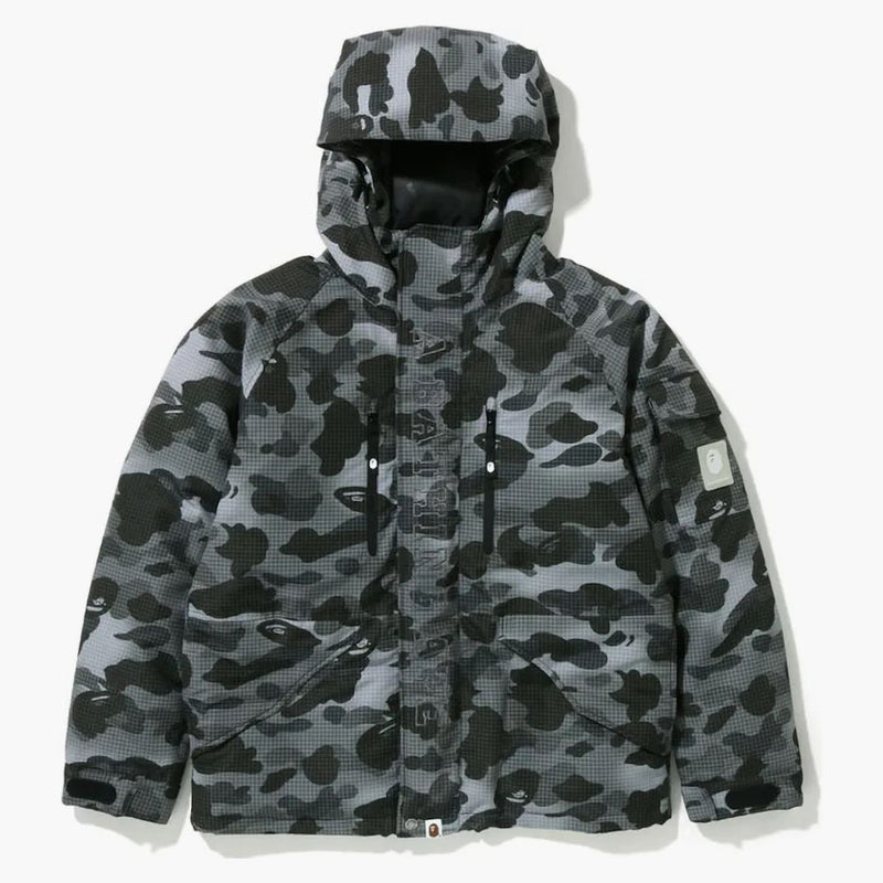 Bape Grid Camo Relaxed Fit Hoodie Down Jacket Black