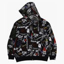 Bape hand Draw Pattern Shark Zip Hoodie Black