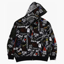 Bape hand Draw Pattern Shark Zip Hoodie Black