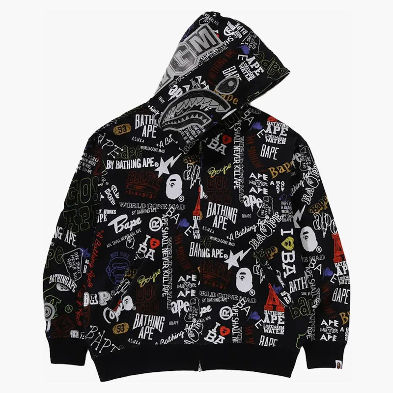 Bape ruční tah vzoru Shark Zip Hoodie Black