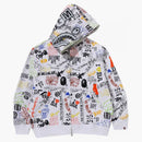 Bape hand Draw Pattern Shark Zip Hoodie White