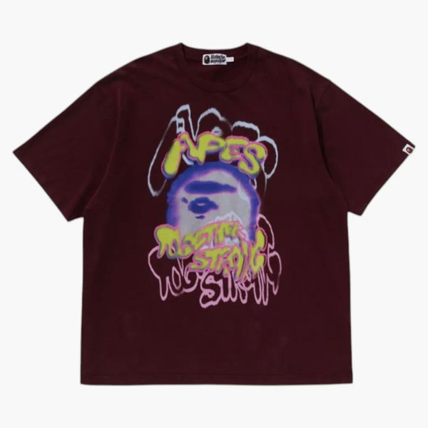 Bape Heavy Washed Logo Relaxed Fit Tee Burgundy