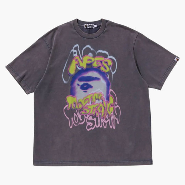 Bape Heavy Washed Logo Relaxed Fit Tee Charcoal