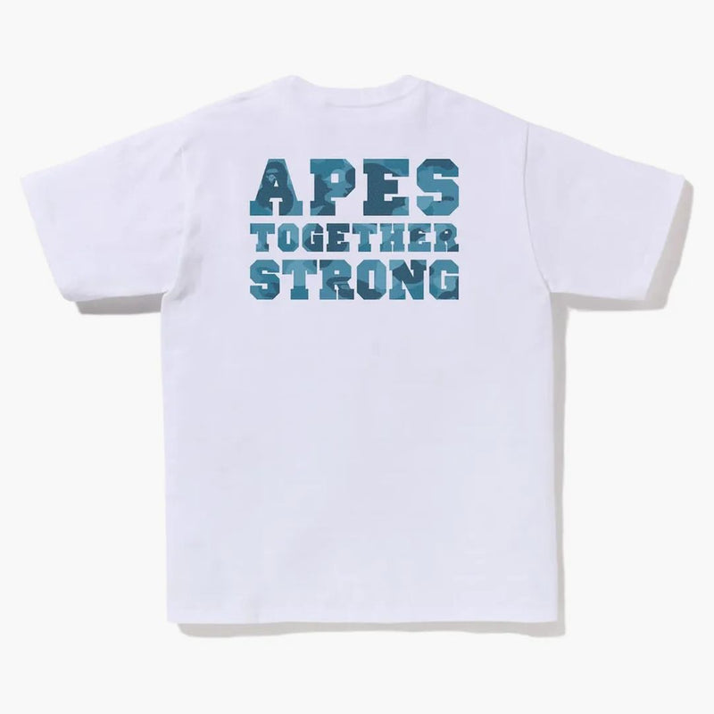 Bape Honeycomb Camo College ATS TEE White Blue