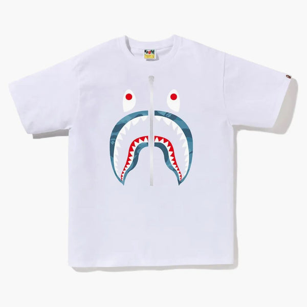 Bape Honeycomb Camo Shark Tee White/Blue
