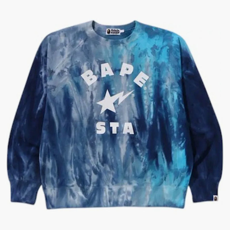 Bape Ice Dye Sta College Relaxaded Fit Crewneck Blue