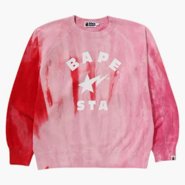 Bape Ice Dye Sta College Relaxated Fit Crewneck Pink
