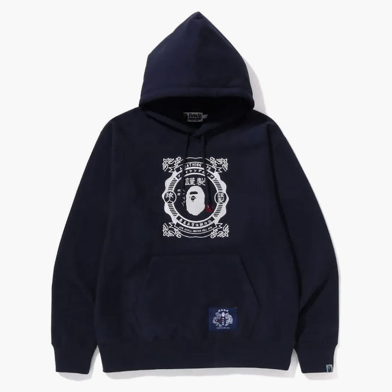 Bape Japanese Motif Relaxed Fit Pullover Hoodie Navy