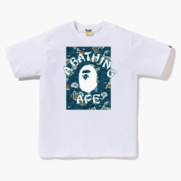 BAPE JAPONSKÉ TATTOO CAMO ON College Tee White/Blue