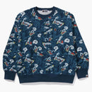 Bape Japanese Tattoo Camo Relaxed Fit Crewneck Sweatshirt Blue