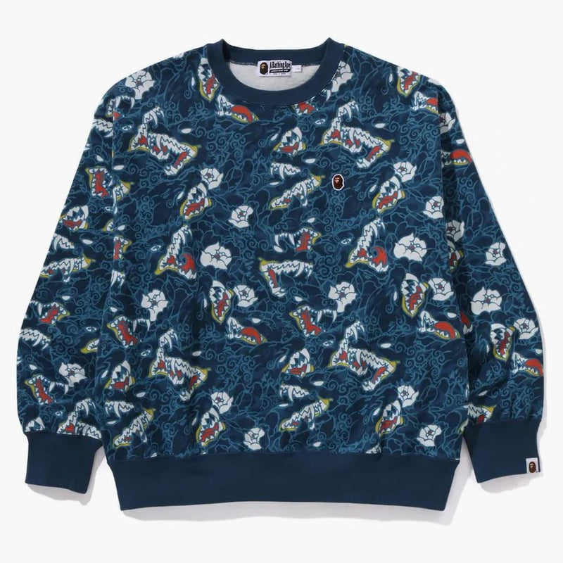 Bape Tattoo giapponese camo rilassato in forma da crewerna blu blu