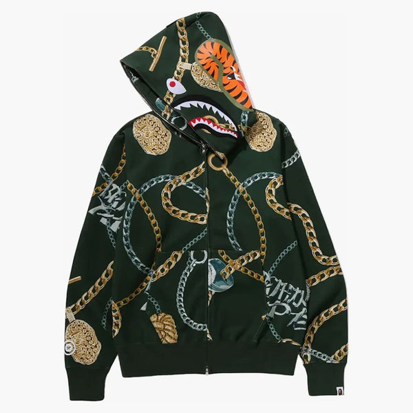 Bape Jewels Shark Full Zip Hoodie Green