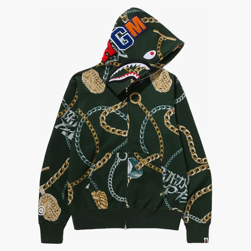 Bape Jewels Shark Full Zip Hoodie Green