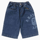Bape Kids College Middle Langth 10oz denim shorts blue