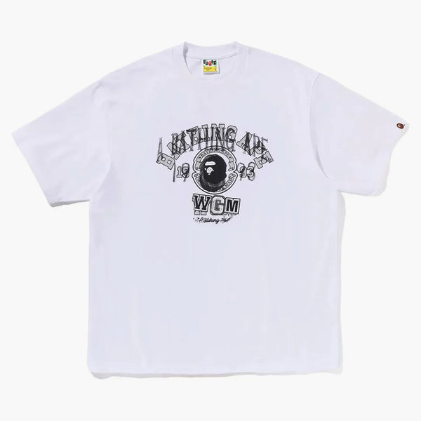 Bape vrstvená vysoká škola uvolněná fit tee bílá