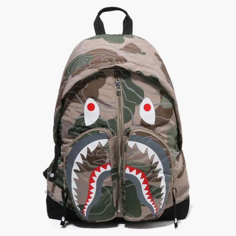 Bape Layered Line Camo Shark Day Pack Beige