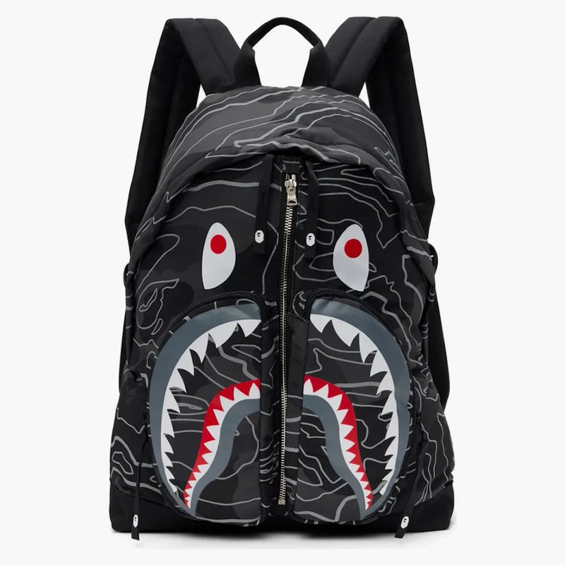 Bape Layered Line Camo Shark Day Pack Black