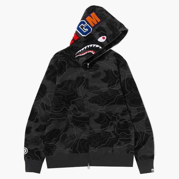 Bape Layered Line Camo Shark Full Zip Hoodie Black
