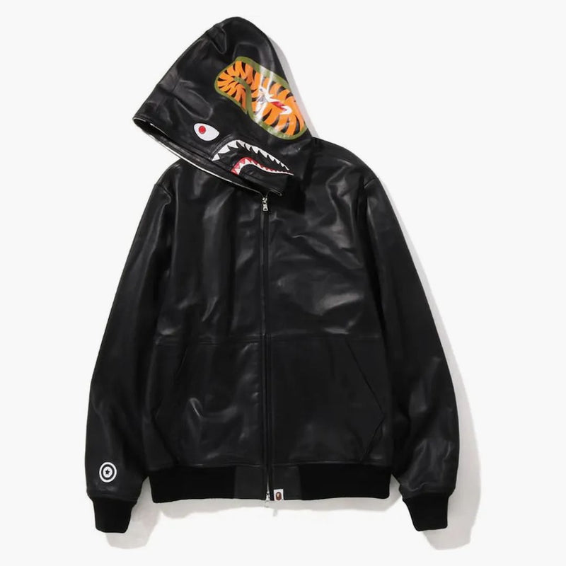 Bape Leather Shark Full Zip bunda černá