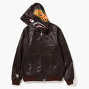 Bape Leather Shark Full Zip Jacket Brown