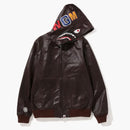 Bape Leather Shark Full Zip Jacket Brown