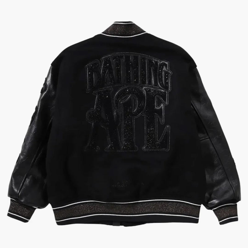 Bape Line Camo Multi Logo Wool Varsity Jacket Black