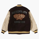 Bape Line Camo Multi Logo Wool Varsity Jacket Brown
