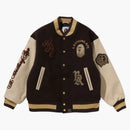 Bape Line Camo Multi Logo Wool Varsity Jacket Brown
