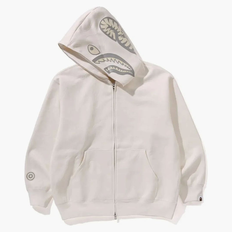 Bape Line Camo Quilted Shark Relaxed Fit Full Zip Hoodie Ivory