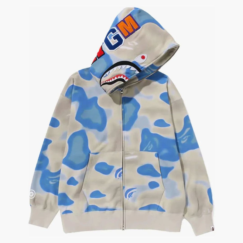 Bape Liquid Camo Shark se uvolnil fit plné zip mikiny modré