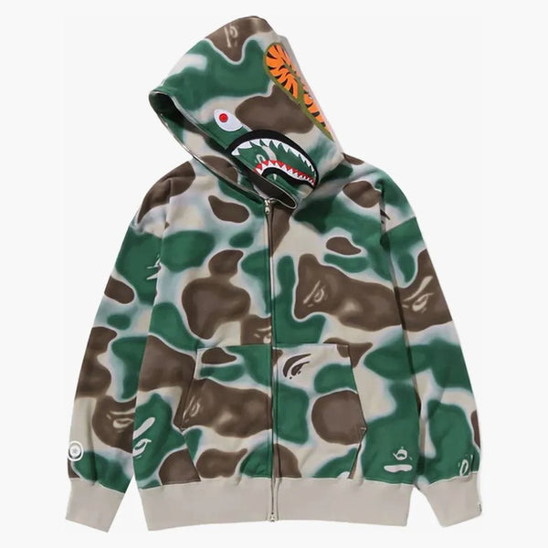 BAPE Liquid Camo Shark Relaxed Fit Full Zip Hoodie Olivedrab