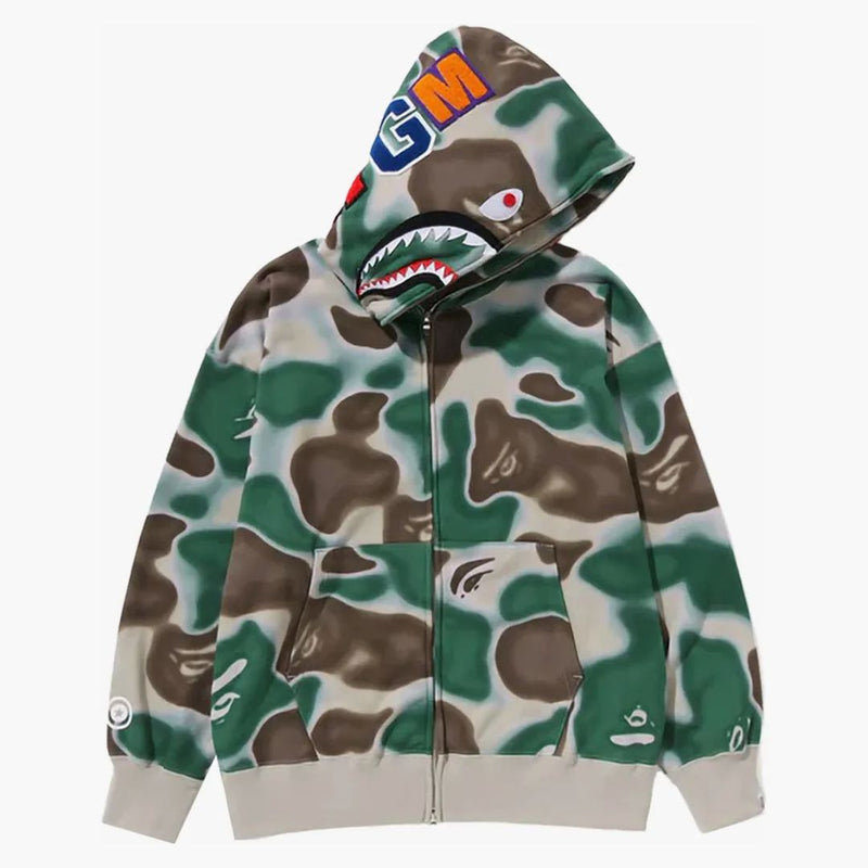 BAPE Liquid Camo Shark Relaxed Fit Full Zip Hoodie Olivedrab