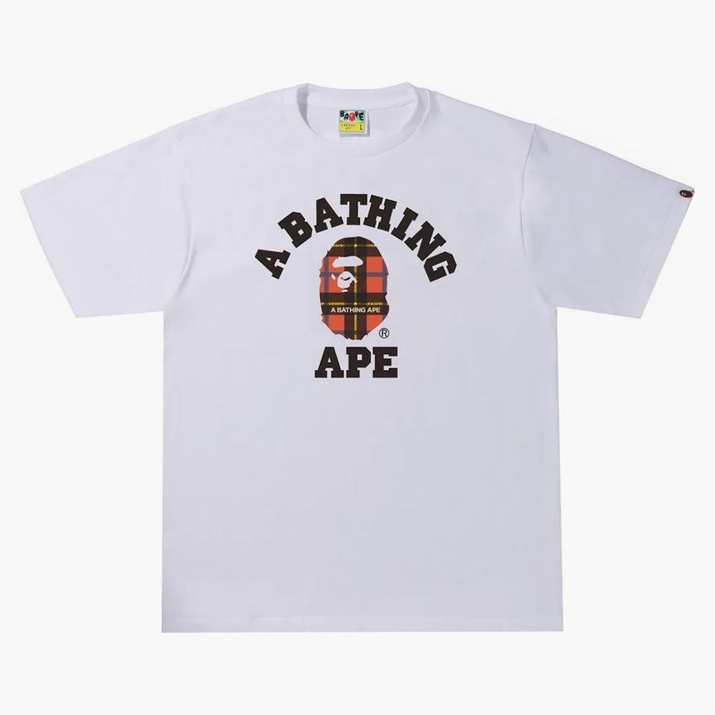 BAPE LOGO Controlla il tè al college bianco/rosso