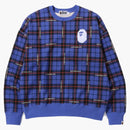 Bape Logo Check Loose Fit Crewneck Blue