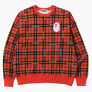 Bape Logo Check Loose Fit Crewneck Red
