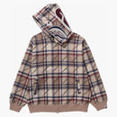 Bape Logo Check Pattern Shark Full Zip Hoodie Beige