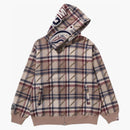 Bape Logo Check Pattern Shark Full Zip Hoodie Beige