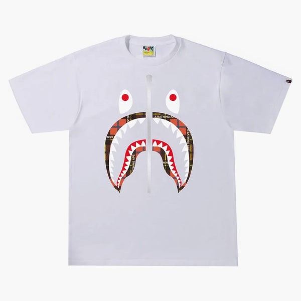 Bape Logo Check Shark Tee White/Red