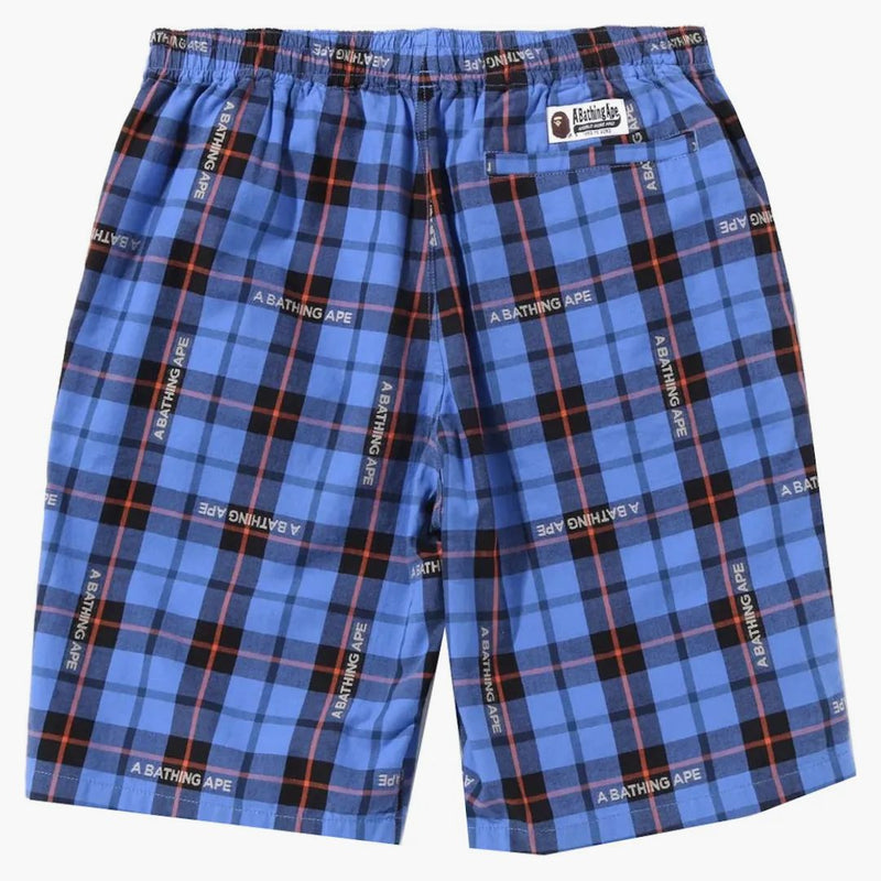Bape Logo Check Shorts Blue